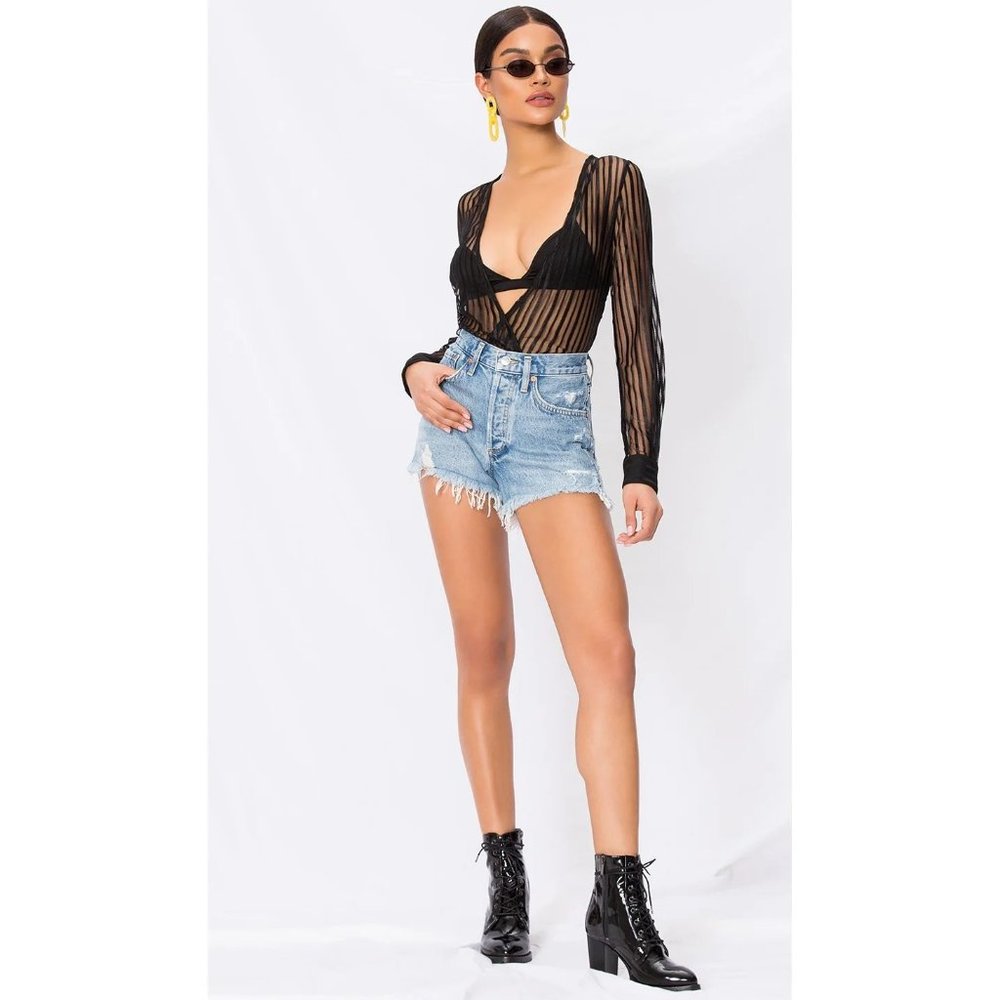 NWOT | Superdown Dila Sheer Striped Black Blouse Bodysuit, Size Small - Picture 9 of 13
